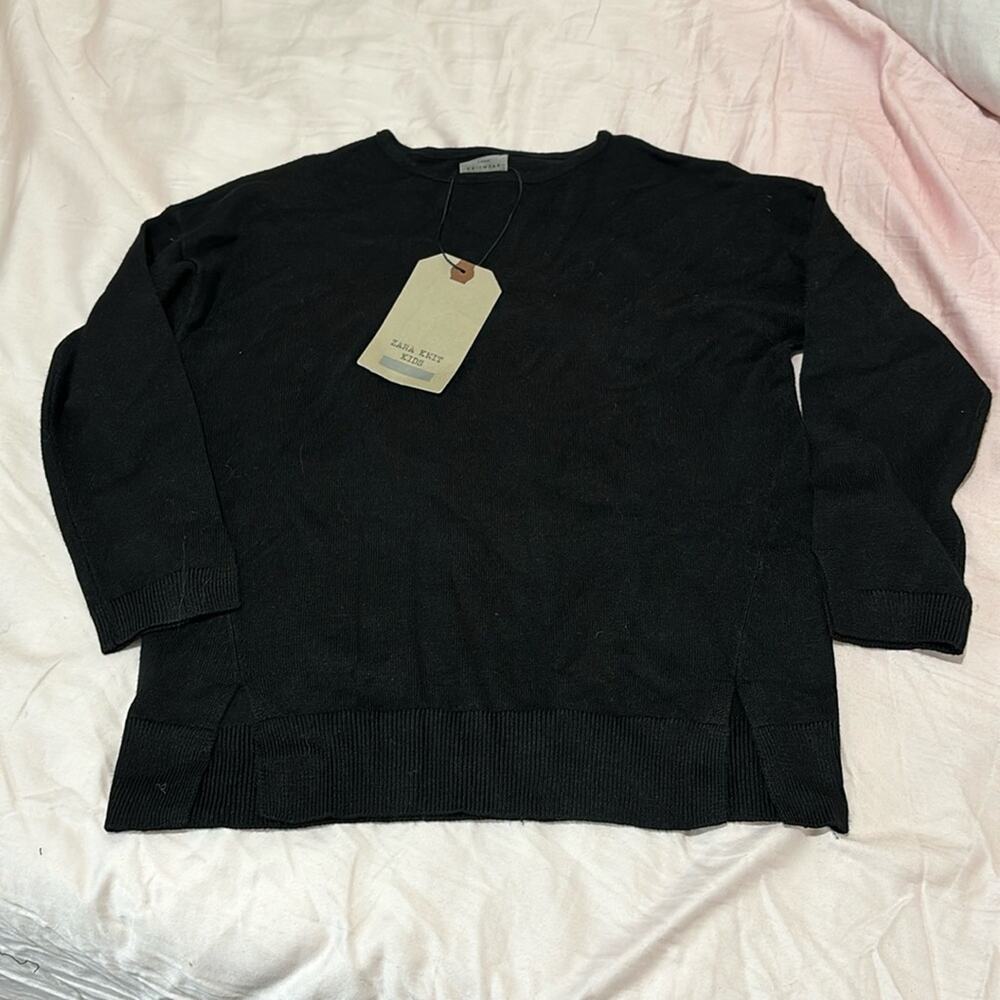 Zara 6 black sweater crew neck slits at hemline for modern look nwt perfect
